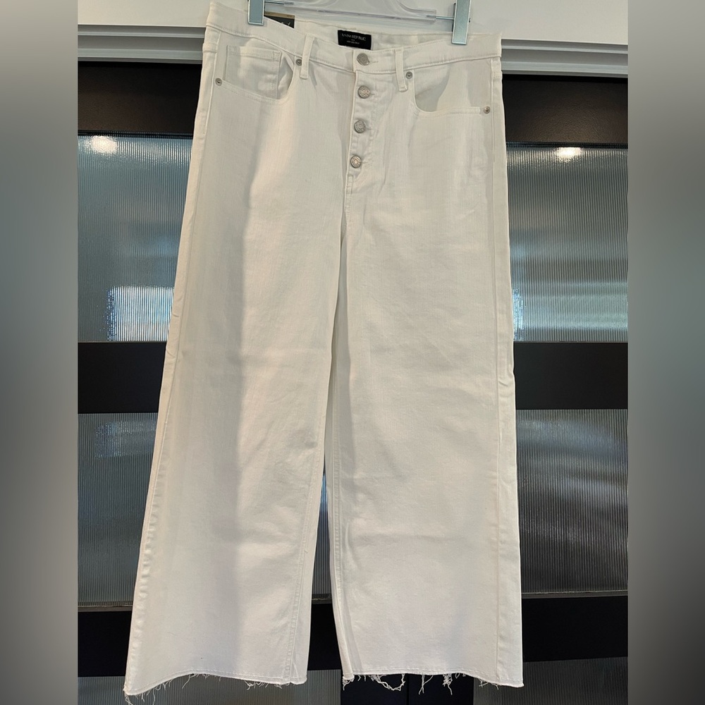 Banana Republic Cropped Wide Leg Button Fly White Jeans